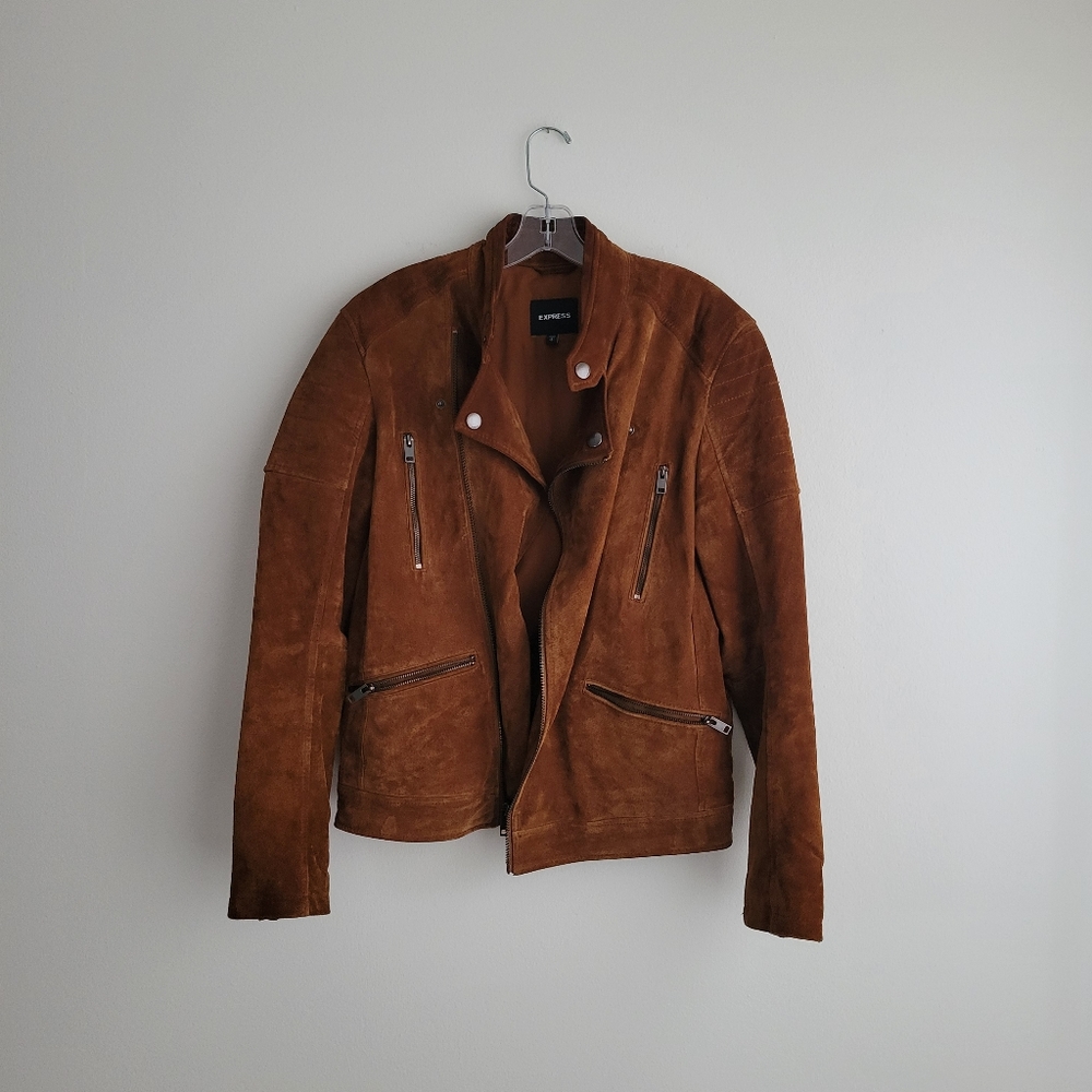 EXPRESS Brown Genuine Suede Peccary Quilted Biker Moto Jacket